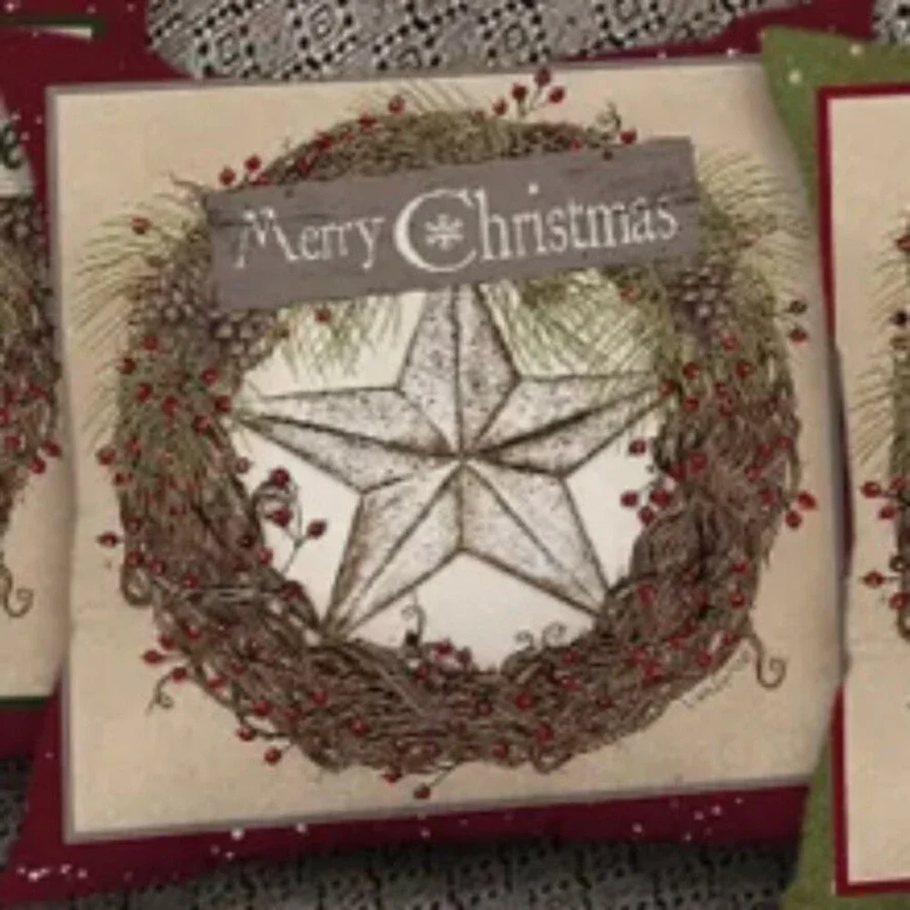 NEW VTG LOOK SET OF 5 CHRISTMAS FARMHOUSE WREATH BIRDS LINEN 18